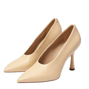 Sam Edelman Hilton Eggshell Spool Heel Pointed Toe Slip On Fashion Leather Pumps