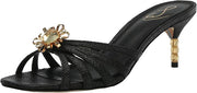 Sam Edelman Posey Black Woven Squared Open Toe Slip On Kitten Heeled Sandals