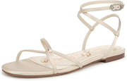 Sam Edelman Ellina Modern Ivory Satin Open Toe Strappy Ankle Strap Flat Sandals