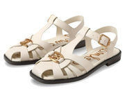 Sam Edelman Destin Modern Ivory Leather Open Toe Strappy Buckle Detail Sandals