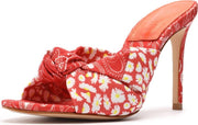 Schutz Lenie Mule Coral Floral Print Slip On Open Toe Stiletto High Heel Sandals