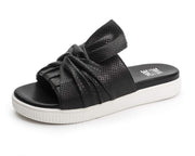 Jane and the Shoe JESSICA Bow Slides Sandals Open Toe Black Leather Mules Flats