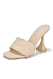 Cape Robbin AFFECTION Nude Vegan Leather Open Toe Mule Heels Mid Slip On Sandals