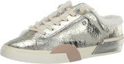 Dolce Vita Zantel Platinum Distressed Leather Lace Up Faux Fur Low Top Sneakers