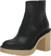 Dolce Vita Caster H2O Black Leather Pull On Block Heel Fashion Ankle Boots Wide