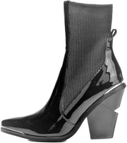 Azalea Wang Katarina Black Ankle Bootie Cut Chunky Heel Pointed Toe Western Boots