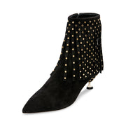 Brian Atwood CAMERON Black Nubuck Kitten Heel Embellished Ankle Fashion Booties