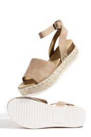Soda Topic Espadrilles Flatform Studded Wedge Open Toe Sandals (7, Natural Taupe Nubuck)