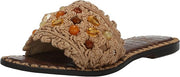 Sam Edelman Graciela Dark Natural Open Toe Bead Detailed Flat Slides Sandals