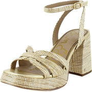 Sam Edelman Reese Sand Dune Multi Open Toe Beaded Ankle Strap Block Heel Sandals
