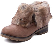 Refresh Women Wynne Leatherette Fold Down Fur Trim Combat Booties
