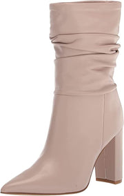 Nine West Denner Pink Taupe Pointed Toe Pull On Block Heel Mid-Calf Boots