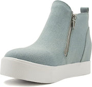 Soda Taylor Light-Blue Denim Nubuck Zipper High Top Slip On Rounded Toe Sneakers