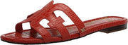 Sam Edelman Bay Terra Orange Slide Open-Toe Slip-On Leather Flat Sandals Wide
