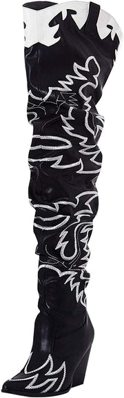 Cape Robbin Kelsey-21 BLACK WHITE ROCK STAR WESTERN POINTED OVER KNEE THIGH BOOT