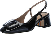 Sam Edelman Tracie Black Patent Slingback Squared Toe Buckle Detailed Pumps