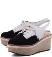 Schutz Black White Colorblock Espadrille Slingback Oxford Flatform Sandals