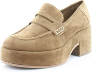 Dolce Vita Yanni Chestnut Suede Slip On Round Toe Block Heeled Fashion Loafers