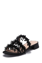 Cecelia New York Fes Embellished Slide Sandal Black Open Toe Sandals Mules Flats