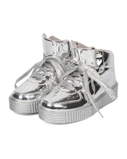 Cape Robbin POLO-5 SILVER PLATFORM WEDGE LACE UP METTALIC SNEAKERS