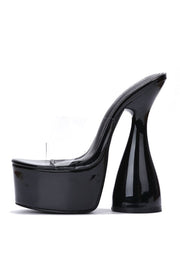 Cape Robbin INJI Black Transparent Clear Open Toe Block Super High Heel Chunky