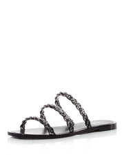 Schutz Dyana Flats Rounded-Toe Embellished Slides Sandals Sandstone Black