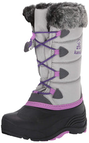Kamik Kids' Snowgypsy3 Snow Boot Grey Purple Waterproof Rounded Toe Snow Boots