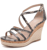 Charles David Leawood Nude Snake Print Cork Espadrille Platform Wedge Sandals