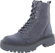 Sam Edelman Lue Grey Suede Chunky Heel Rounded Toe Lace Up Ankle Combat Boots