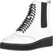Shellys London Lily White LEATHER Lace-Up Chelsea Platform Combat Bootie Boot