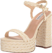 Steve Madden Tiera Raffia Ankle Strap Open Rounded Toe Block Heeled Sandals