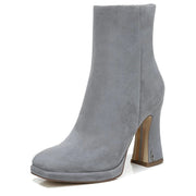 Sam Edelman Jaye River Rock Grey Suede Block Heeled Platform Ankle Boots