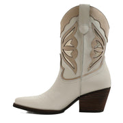 Sam Edelman Wynne Modern Ivory Leather Pull On Pointed Toe Western Ankle Boots