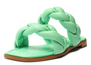 Schutz Soo Flat Green Leather Braided Straps Slip On Open Toe Flat Heel Sandals