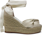 Cole Haan Cloudfeel Hampton Ivory Leather/Natural Canvas Wedge Heeled Sandals