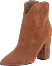 Nine West Ghost Cognac101 Leather Pointed Toe Block Heeled Fashion Ankle Boots