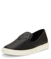 Vince Camuto Bristie Black Leather Woven White Sole Sneakers