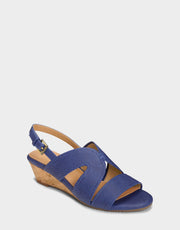 Aerosoles Women's Appreciate Blue Snake Wedge Sandal