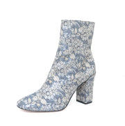 Schutz Women's Meylle Blue Floral Jacquard Ankle Dress Bootie