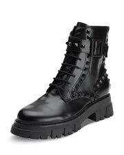 Ash Lewis Studs Black Studs Back Zipper Lace Up Buckle Strap Round Toe Boots