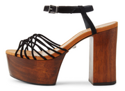 Schutz Genellda Black/Brown Suede Ankle Strap High Heel Sandal Platform Pump