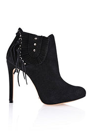 Schutz Sheriff Black Soft Suede High Heel Platform Fringe Ankle Bootie