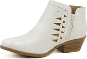 Soda Chance Off White Pu Block Heel Side Zipper Closed Toe Breathable Booties