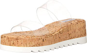 Steve Madden Defuse Clear Cork Open Toe Slip On Wedge Platform Wedge Sandals