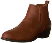 Refresh TILDON-02 Almond Toe Simple Stacked Heel Ankle Riding Booties, Cognac
