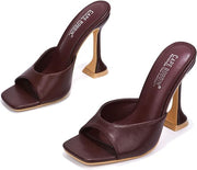 Cape Robbin Lithe Chocolate Sexy High Spool Heel Open Squared Toe Slip On Pumps