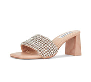 Steve Madden Laney Blush Crytals Details Slip On Open Toe Mid Block Heel Sandals