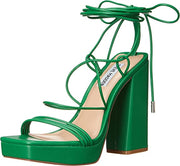 Steve Madden Manzie Green Lace Up Block Heel Squared Open Toe Heeled Sandals