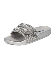 Cape Robbin Moira-18 Silver Chain Flat Footbed Fashion Flat Pool Slide Sandals