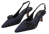 Sam Edelman Bianka Midnight Blue Fabric Pointed Toe Slingback Kitten Heeled Pump